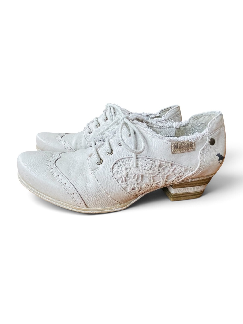 White Lace-Detail Women's Lace-Up Low Heel Boots